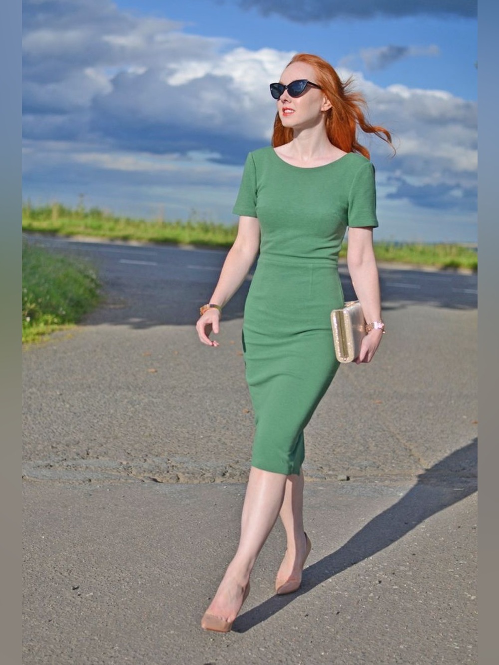 Boden Elsa Ottoman Sheath Midi Dress in leaf green